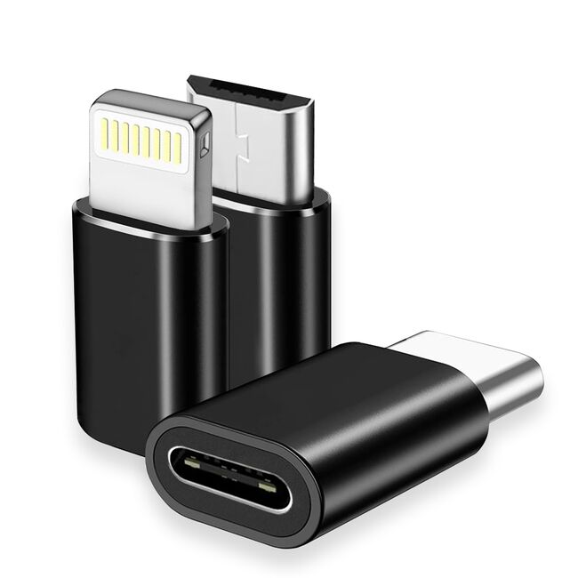 Adaptor Type-C la USB/Micro-USB/Lightning, Aluminiu (set 3)  - TriFlashX (A19) - Black