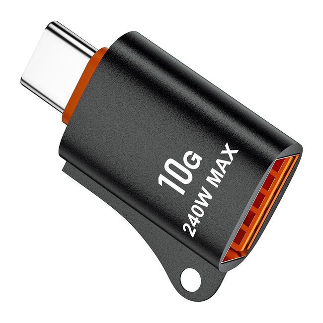 Adaptor USB 3.0 la Type-C, OTG, 10Gbps, 240W, Aluminiu  - HyperPort (A1) - Black / Orange