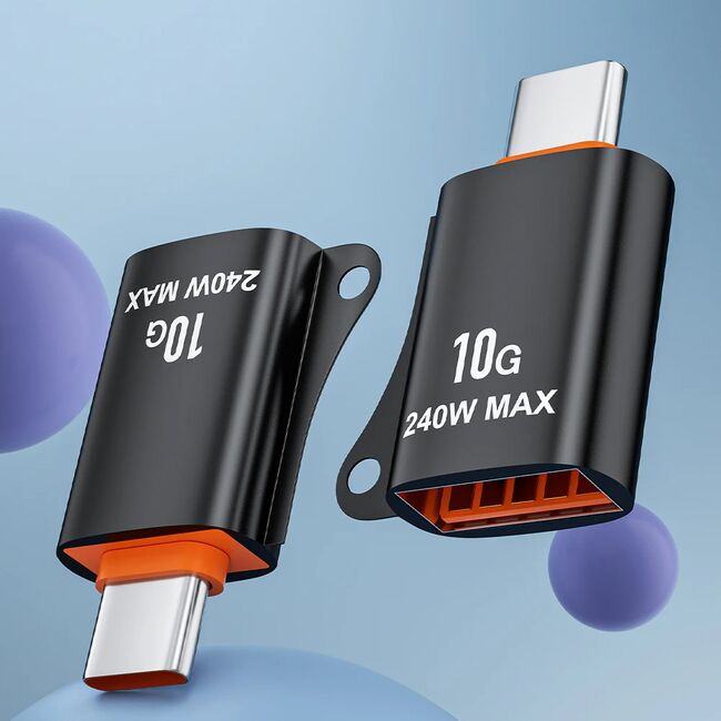 Adaptor USB 3.0 la Type-C, OTG, 10Gbps, 240W, Aluminiu  - HyperPort (A1) - Black / Orange