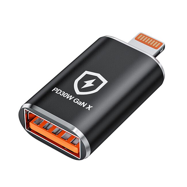 Adaptor USB-A la Lightning, 5Gbps, Aluminiu - HyperPort (A6) - Black / Orange