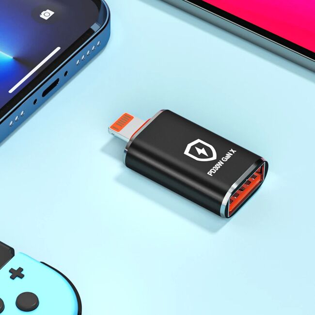 Adaptor USB-A la Lightning, 5Gbps, Aluminiu - HyperPort (A6) - Black / Orange