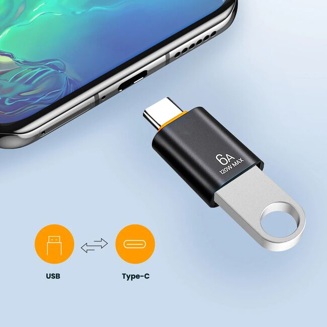 Adaptor USB-A la USB-C, 5Gbps, 6A, Aluminiu - HyperPort (A2) - Black / Orange
