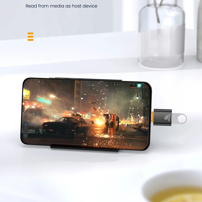 Adaptor USB-A la USB-C, 5Gbps, 6A, Aluminiu - HyperPort (A2) - Black / Orange