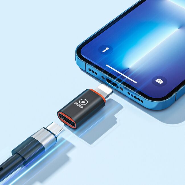 Adaptor USB-C la iPhone, PD20W, Aluminiu - HyperPort (A3) - Black / Orange