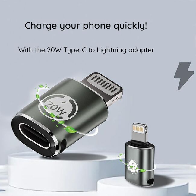 Adaptor USB-C la Lightning, 3A, Aluminiu - TitanCoreX (A11) - Gray