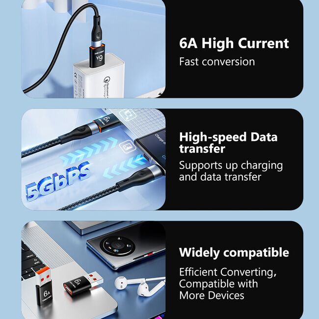 Adaptor USB-C la USB-A, 5Gbps, 6A - HyperPort (A5) - Black / Orange
