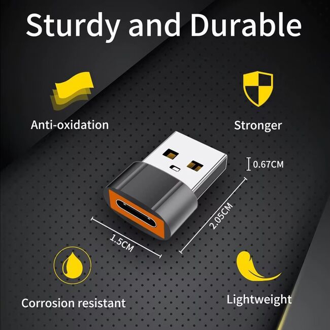Adaptor USB-C la USB-A, 6A, Aluminiu -  HyperPort (A4) - Black / Orange