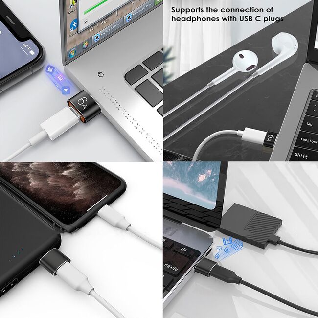 Adaptor USB-C la USB-A, 6A, Aluminiu -  HyperPort (A4) - Black / Orange