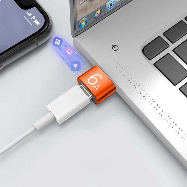 Adaptor USB-C la USB-A, 6A, Aluminiu -  HyperPort (A4) - Black / Orange