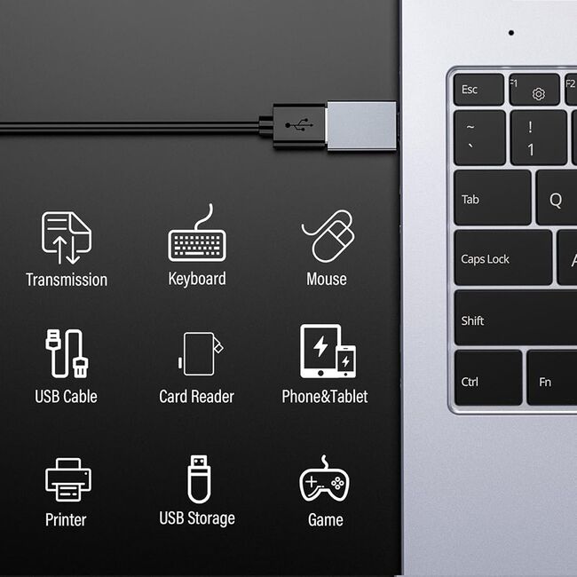 Adaptor USB la Type-C, 5Gbps, 3A, Aluminiu - SlateVolt (A8) - Gray