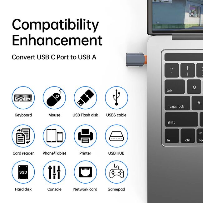 Adaptor USB la Type-C, 5Gbps, 6A, Aluminiu - SlateVolt (A9) - Gray / Orange