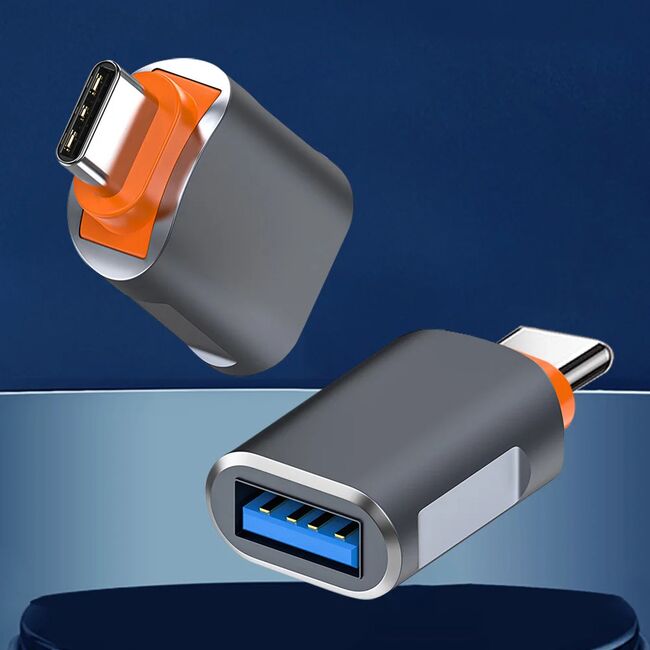 Adaptor USB la Type-C, 5Gbps, 6A, Aluminiu - SlateVolt (A9) - Gray / Orange