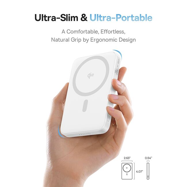 Acumulator Extern Type-C, Qi2, 20W, 5000mAh, with Cable Type-C - Baseus PicoGo (P10076800213-01) - White