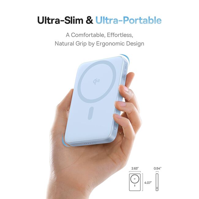 Acumulator Extern Type-C, Qi2, 20W, 5000mAh, with Cable Type-C - Baseus PicoGo (P10076800213-01) - Blue