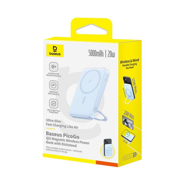 Acumulator Extern Type-C, Qi2, 20W, 5000mAh, with Cable Type-C - Baseus PicoGo (P10076800213-01) - Blue