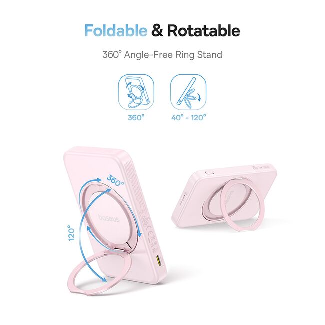 Acumulator Extern Type-C, Qi2, 20W, 5000mAh, with Cable Type-C - Baseus PicoGo (P10076800213-01) - Pink