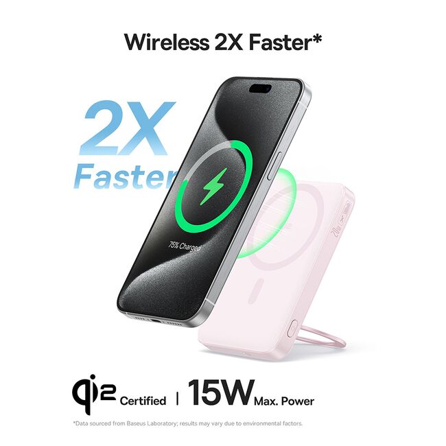 Acumulator Extern Type-C, Qi2, 20W, 5000mAh, with Cable Type-C - Baseus PicoGo (P10076800213-01) - Pink