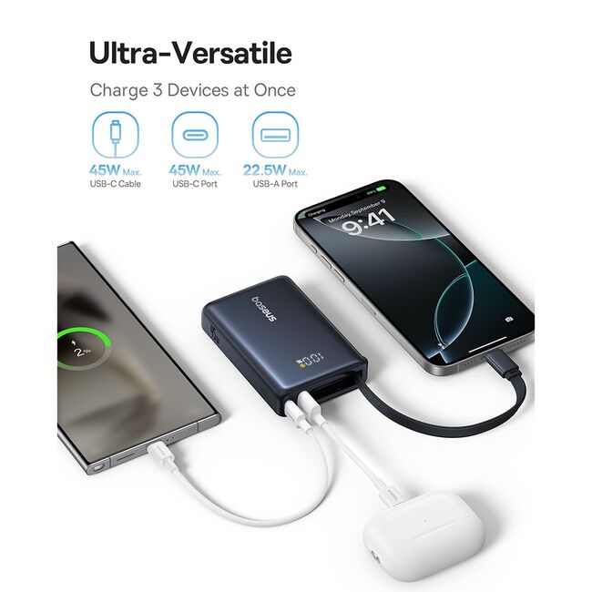 Baterie externa 10000mAh Type-C, USB, 45W, Fast Charging, Cablu Type-C - Baseus PicoGo (P10076803123-00) - Black