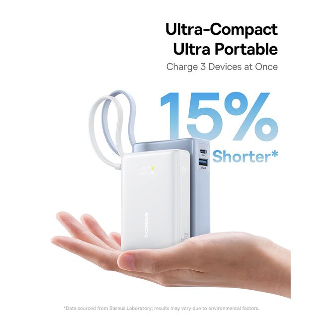 Baterie externa 10000mAh Type-C, USB, 45W, Fast Charging, Cablu Type-C - Baseus PicoGo (P10076803213-00) - White