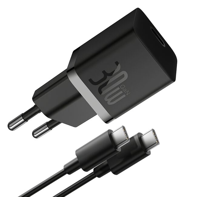 Incarcator Type-C, Fast Charging, GaN, 30W + Cablu Type-C 100W, 1m - Baseus (P10110902113-00) - Cluster Black