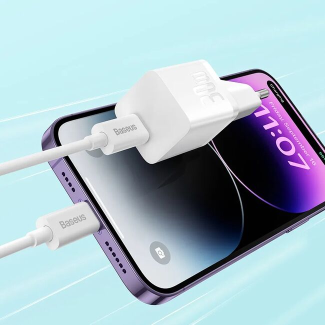 Incarcator Type-C, Fast Charging, GaN, 30W + Cablu Type-C 100W, 1m - Baseus (P10110902523-00) - Midnight Purple
