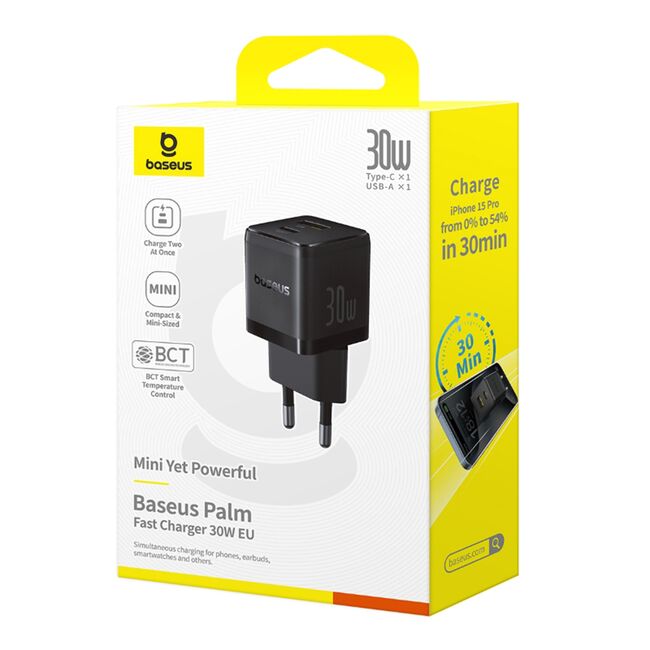 Incarcator EU USB, Type-C, 1m, 30W - Baseus Palm (P1011160A113-00) - Cluster Black