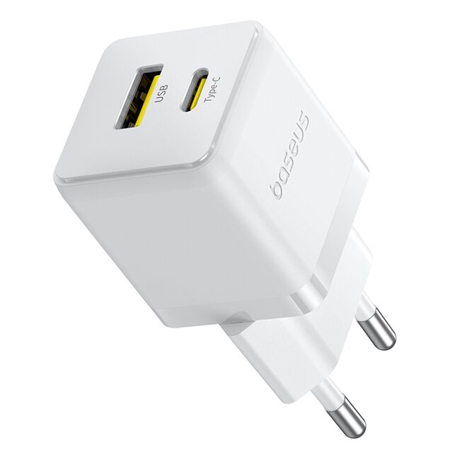 Incarcator EU 2 in 1 USB, Type-C, 1m, 30W - Baseus Palm (P1011160A213-00) - Moon White
