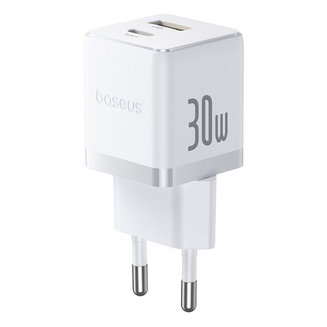Incarcator EU 2 in 1 USB, Type-C, 1m, 30W - Baseus Palm (P1011160A213-00) - Moon White