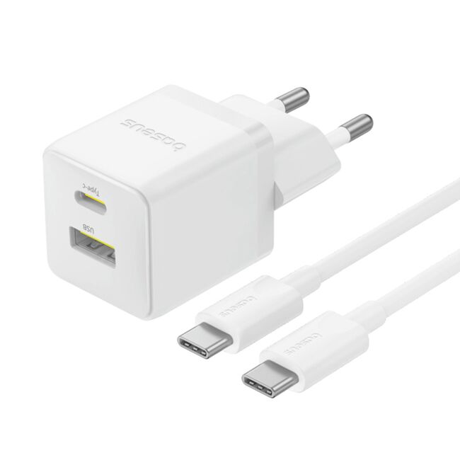 Incarcator EU cu Cablu Type-C, 1m, 30W - Baseus Palm (P1011160A213-01) - Moon White