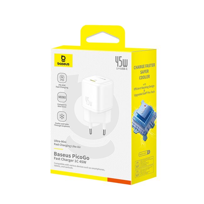 Alimentator pentru Priza, 45W, USB-C, GaN -  Baseus PicoGo (P10176800213-00) - Moon White