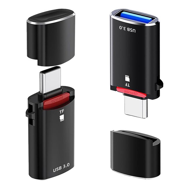 Cititor de Carduri 2in1, Adaptor, 3A, Aluminiu - AluVoltX (CC1) - Black