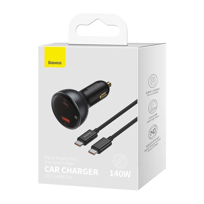 Incarcator Masina, Type-C, USB, 140W + Cablu USB-C 240W - Baseus (CGZX070001) - Black