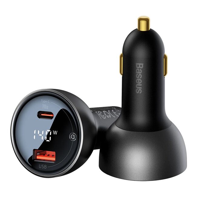 Incarcator Masina, Type-C, USB, 140W + Cablu USB-C 240W - Baseus (CGZX070001) - Black