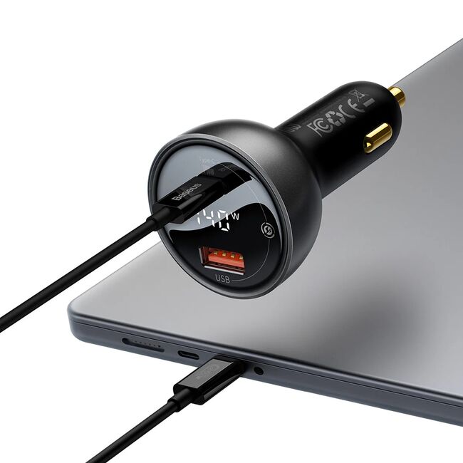 Incarcator Masina, Type-C, USB, 140W + Cablu USB-C 240W - Baseus (CGZX070001) - Black