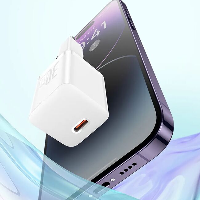 Incarcator Type-C, Fast Charging, GaN, 30W + Cablu Type-C 100W, 1m - Baseus (P10110902213-00) - Moon White