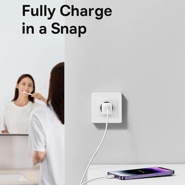 Incarcator Type-C, Fast Charging, GaN, 30W + Cablu Type-C 100W, 1m - Baseus (P10110902213-00) - Moon White