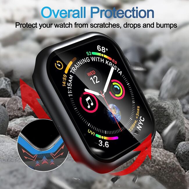 Set de Protecție 360° pentru Apple Watch 7 (45mm) – Carcasa cu protectie ecran, Claritate HD, Design Elegant - Negru
