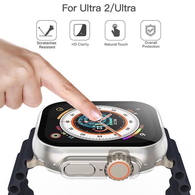 Set de Protecție 360° pentru Apple Watch Ultra / Ultra 2 – Carcasa cu protectie ecran, Claritate HD, Design Elegant - Transparent