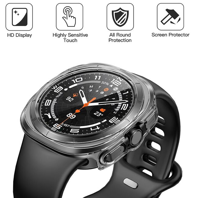 Set de Protecție 360° pentru Samsung Galaxy Watch Ultra (47mm) – Carcasa cu protectie ecran, Claritate HD, Design Elegant - Transparent