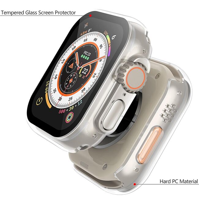 Set de Protecție 360° pentru Apple Watch Ultra / Ultra 2 – Carcasa cu protectie ecran, Claritate HD, Design Elegant - Transparent