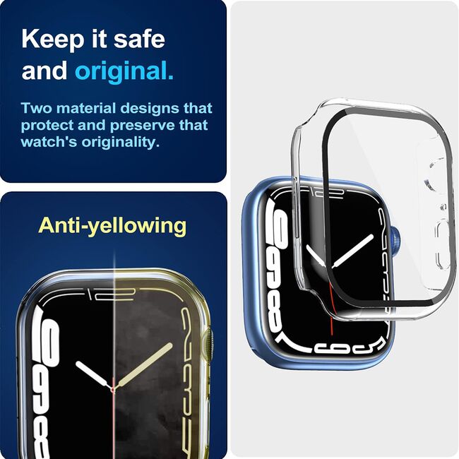 Set de Protecție 360° pentru Apple Watch 7 (45mm) – Carcasa cu protectie ecran, Claritate HD, Design Elegant - Transparent