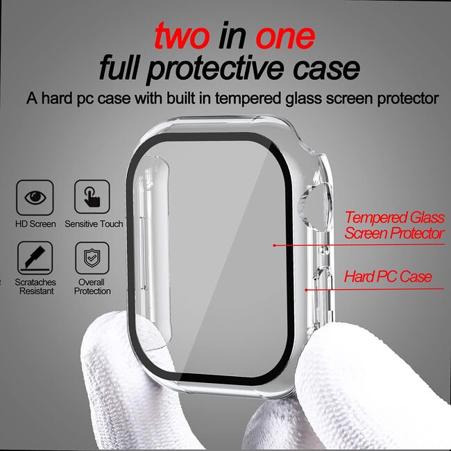 Set de Protecție 360° pentru Apple Watch 7 (45mm) – Carcasa cu protectie ecran, Claritate HD, Design Elegant - Transparent