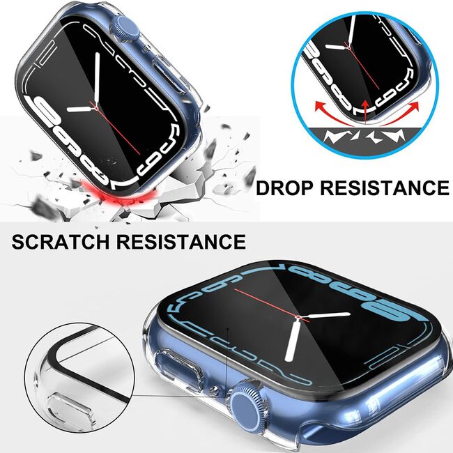 Set de Protecție 360° pentru Apple Watch 7 (45mm) – Carcasa cu protectie ecran, Claritate HD, Design Elegant - Transparent