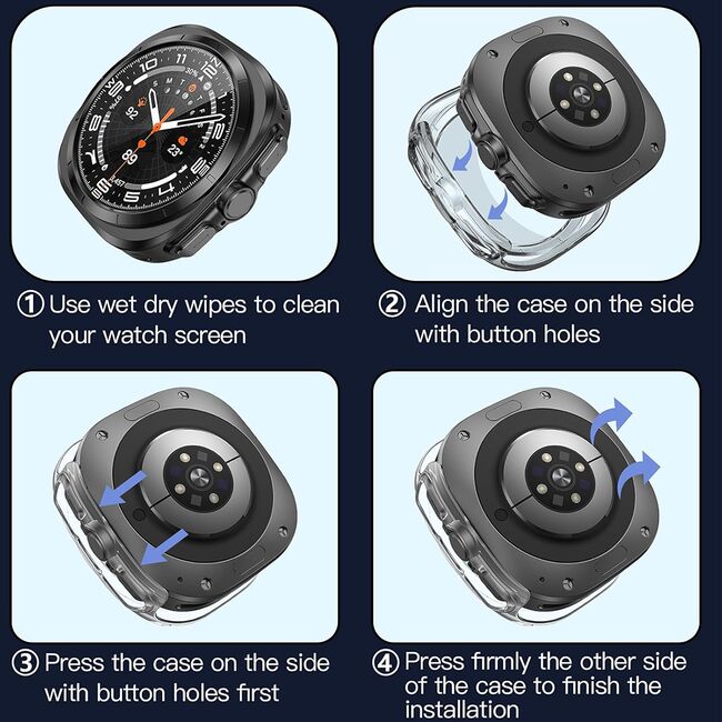 Set de Protecție 360° pentru Samsung Galaxy Watch Ultra (47mm) – Carcasa cu protectie ecran, Claritate HD, Design Elegant - Transparent