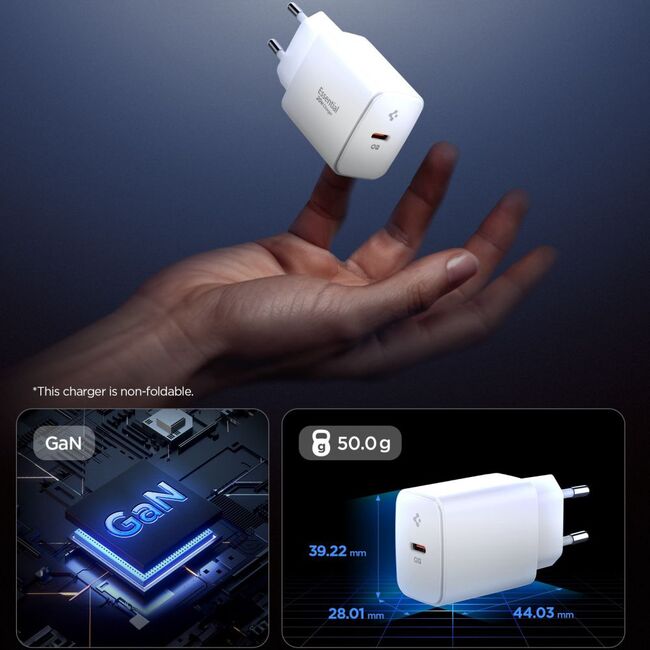 Incarcator pentru Priza, 20W, Type-C, GaN, Fast Charging - Spigen Essential (EE201EU) - White