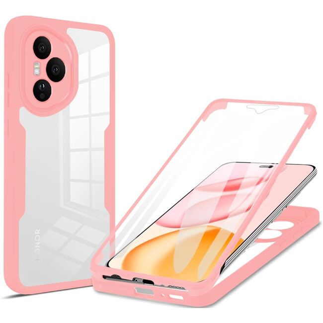 Set 360: Husa cu folie integrata pentru  Honor 400 Pro Protectie 360 fata / spate - Roz