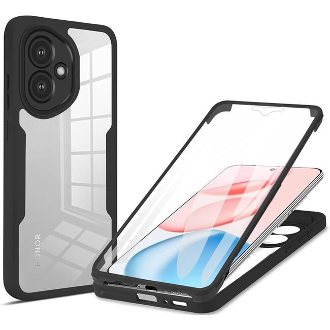 Set 360: Husa cu folie integrata pentru  Honor 400 Protectie 360 fata / spate - Negru