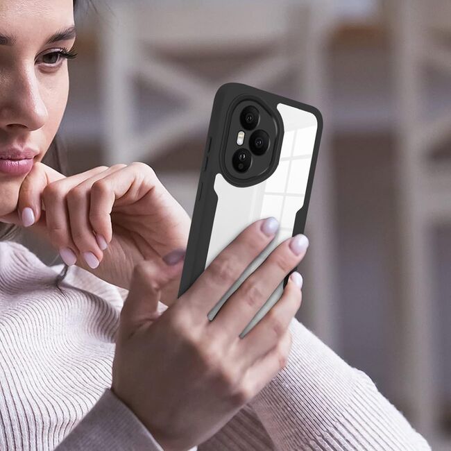 Set 360: Husa cu folie integrata pentru  Honor 400 Pro Protectie 360 fata / spate - Albastru
