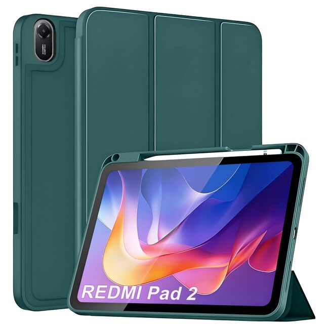 Husa pentru  Xiaomi Redmi Pad 2 Soft Shell cu functie wake-up/sleep si compartiment pentru stylus, tip stand - Verde