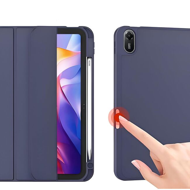 Husa pentru  Xiaomi Redmi Pad 2 Soft Shell cu functie wake-up/sleep si compartiment pentru stylus, tip stand - Dark blue